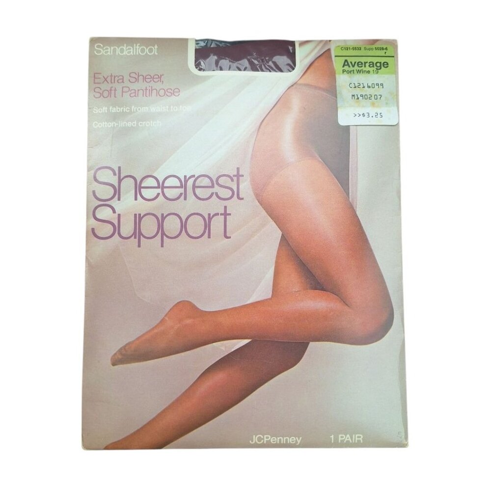 JCPenney Sheerest Support Pantihose Port Wine 19 Sandalfoot Average Nylon